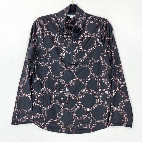 Chico's Tops - Chicos Shirt Womens 8 Black Pink 1 Half Zip Mock Neck Lightweight Pullover